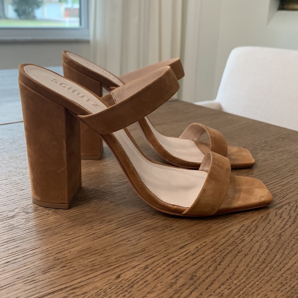 Tan Suede Schutz Heels